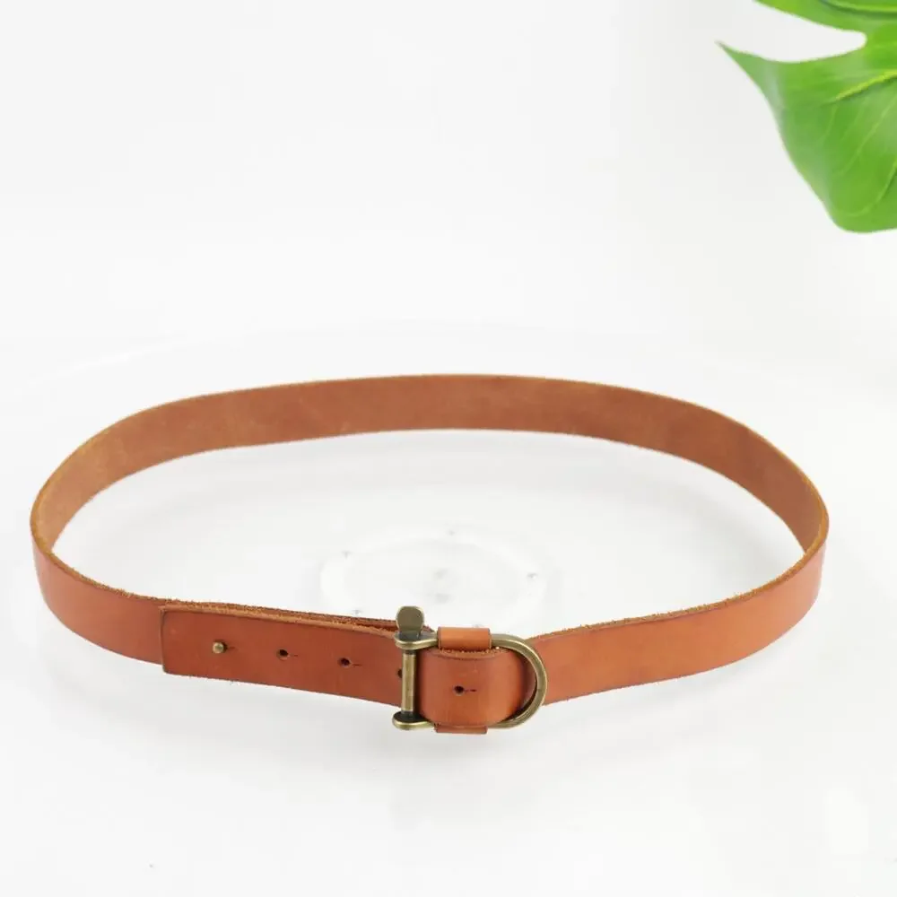 Lands End Womens Belt Size 34 Medium Tan Leather Vintage Snap Prong‎ Buckle Boho